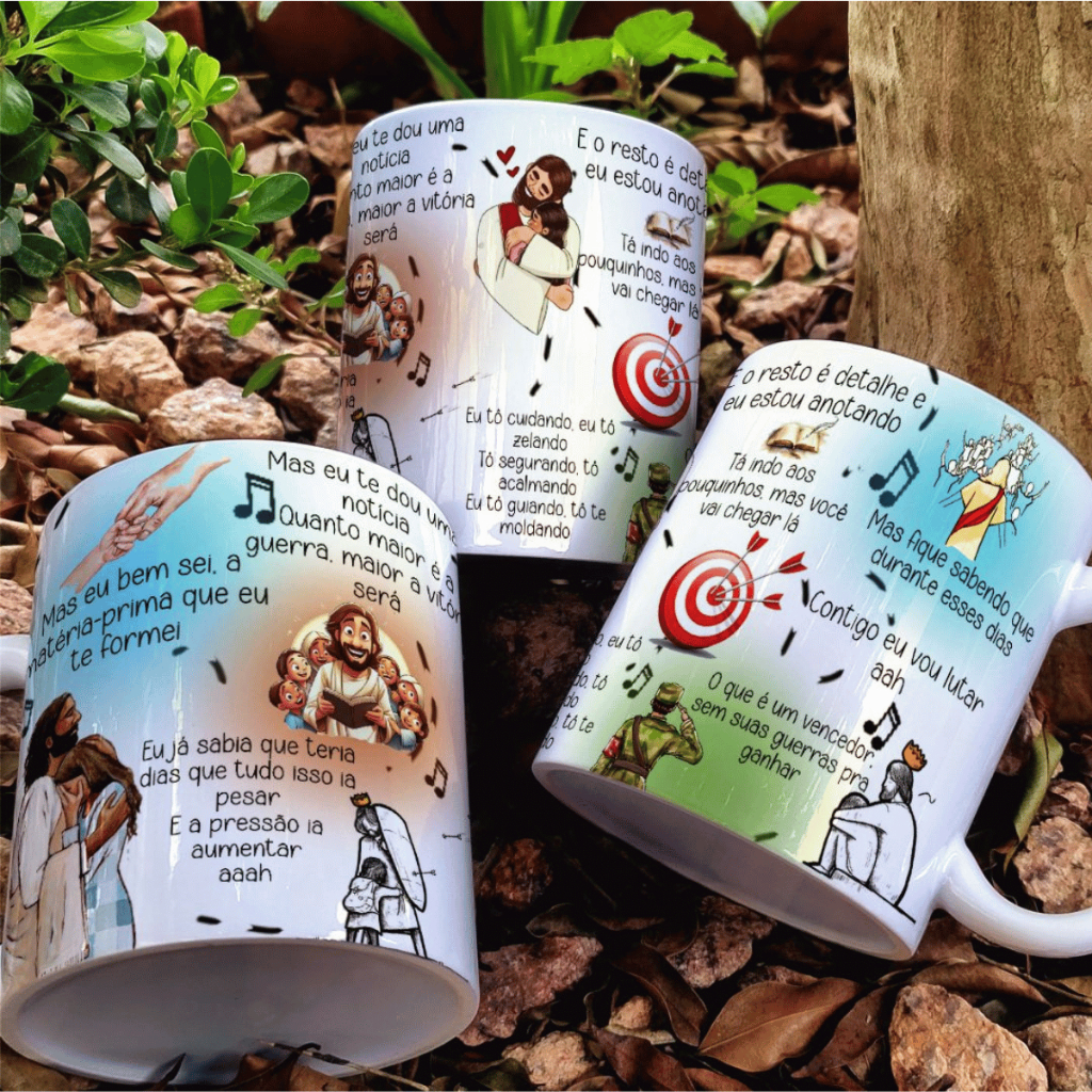 Caneca Gospel Frases Cristãs 300ml Porcelana Presente Evangélico Motivacional Bíblico Uso Diário