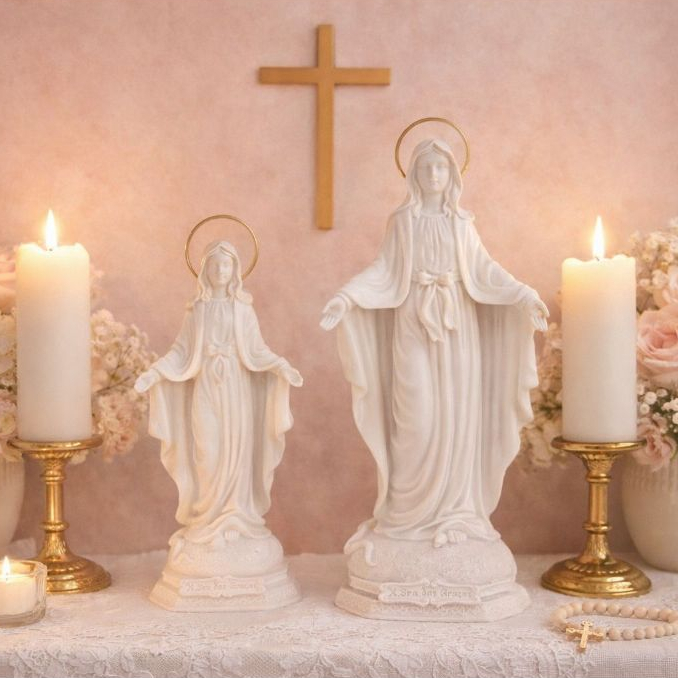 Imagem de Nossa Senhora das Graças com Esplendor em Resina Branca Maciça Delicada