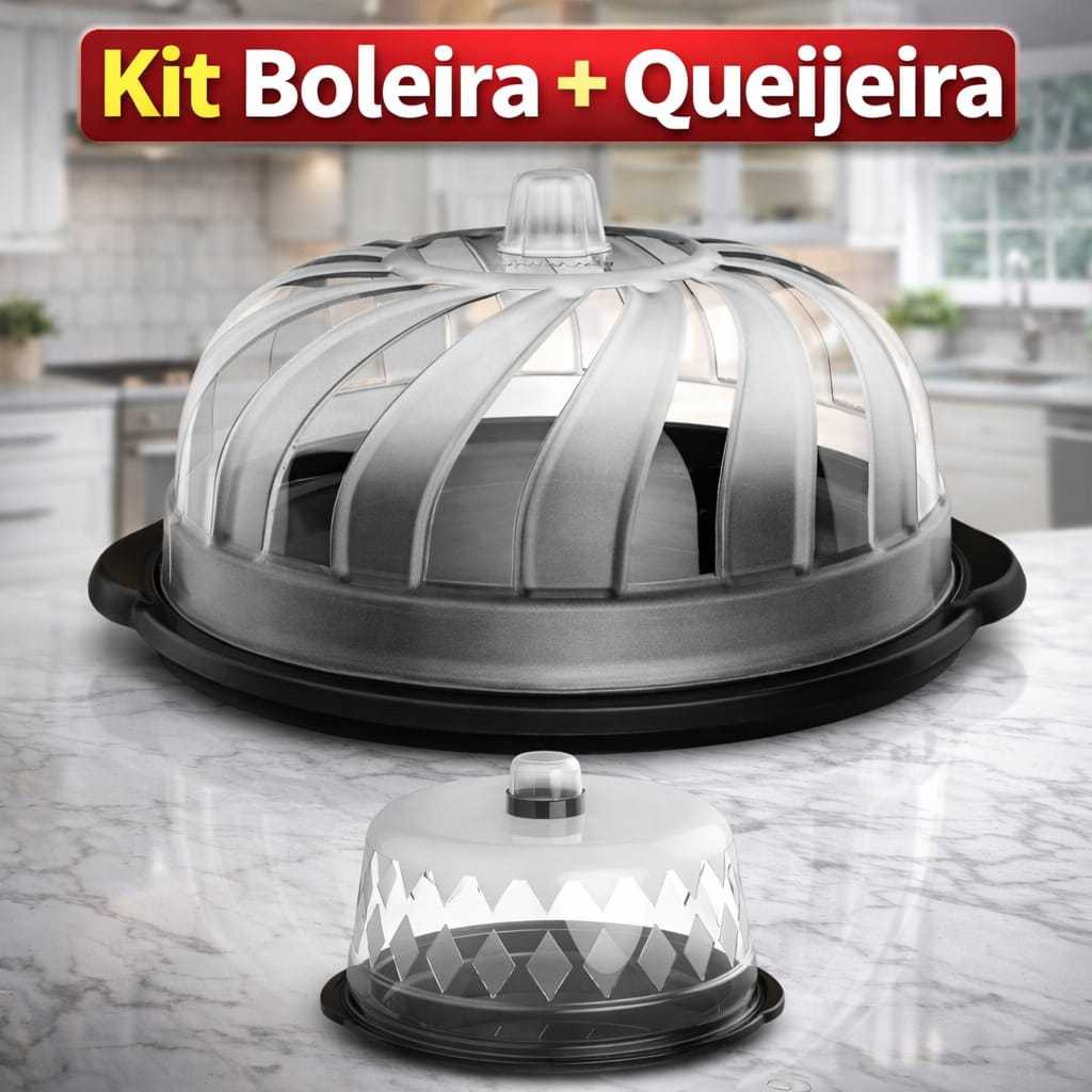 Kit 2 Pecas Queijeira Com Tampa Redonda Resistente + Boleira Com Tampa Alça Bolo Gourmet Moderna Organização Cozinha em Oferta na Shopee