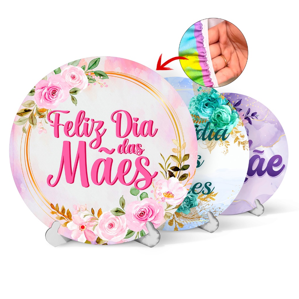 Capa Painel Redondo Mesa Feliz Dia das Mães Sublimado Elástico 50×50Cm