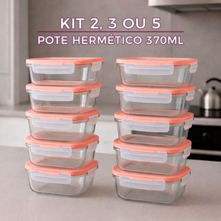 Kit 2 3 ou 5 Potes Hermético 370ml Vidro Retangular 4 Travas em Oferta na Shopee