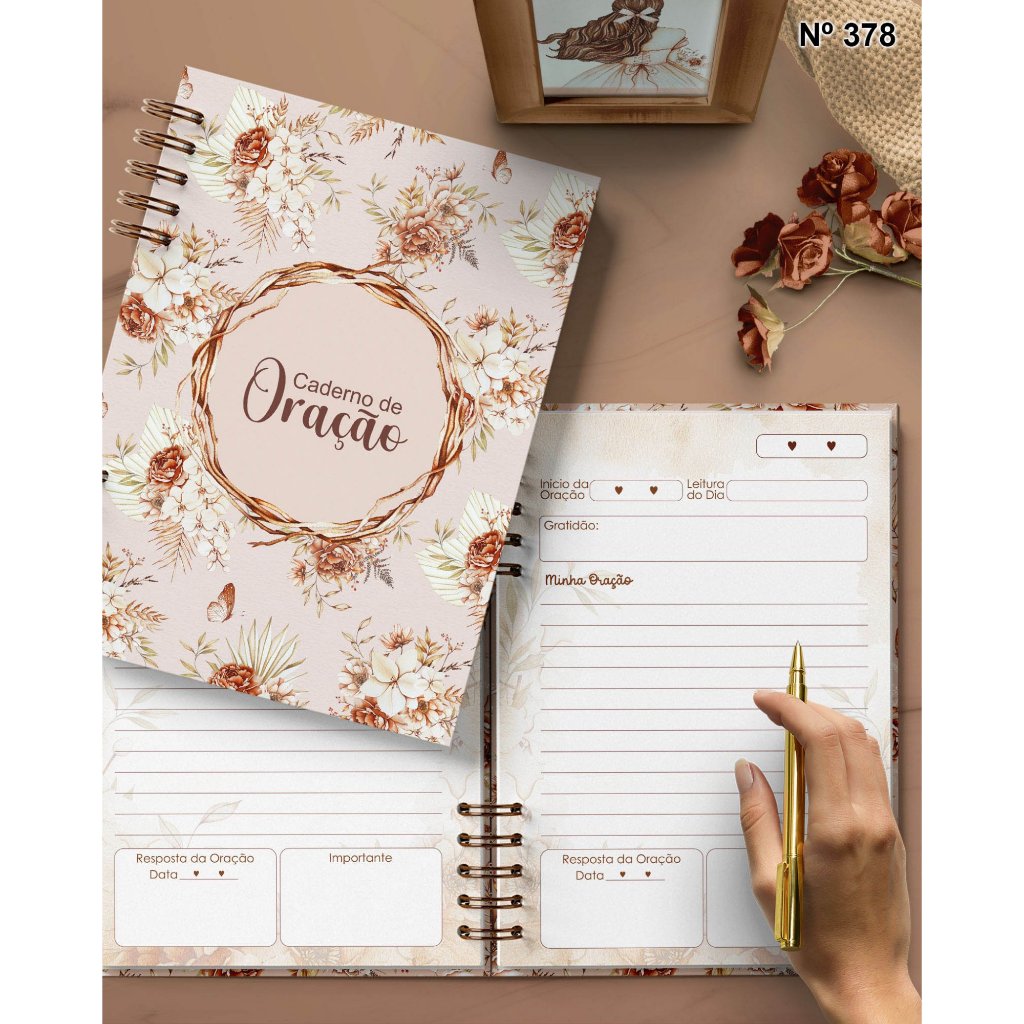 Caderno de Oração Personalizado Floral - Capa dura Laminada - 200 páginas