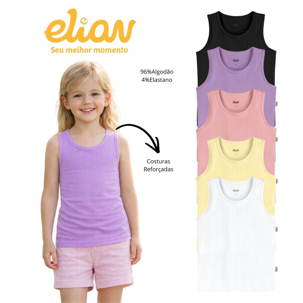 Blusinha Regata Básica Elian Linda Menina Casual Passeio 50031