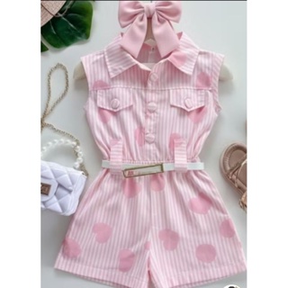 Macaquinho infantil Menina Social Listrado com  coração ❤️ com cinto/ gola em Oferta na Shopee