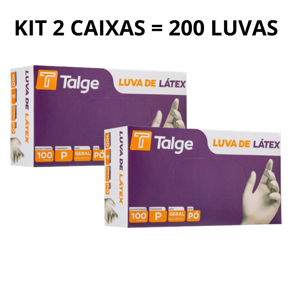 Kit 02 Caixas de Luva Látex Descartável Com Pó tamanho PP P M G 200 Unidades