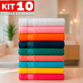 Kit 10 Toalhas de Banho Elleganza Banhão 65x120cm Macia Resistente 100% Algodão Alta Absorção em Oferta na Shopee