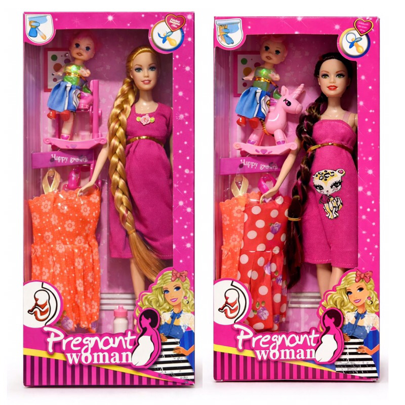 Boneca Gravida + Bebê Articulados + Roupinhas e Acessórios Presente de Meninas
