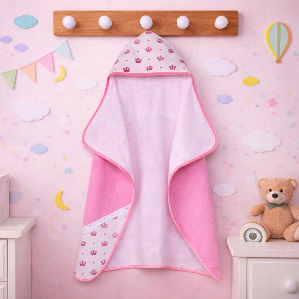 Toalha Fralda Recém Nascido Modelo LUXO Super Absorvente Tecido Felpudo Atoalhada com Capuz Forrado