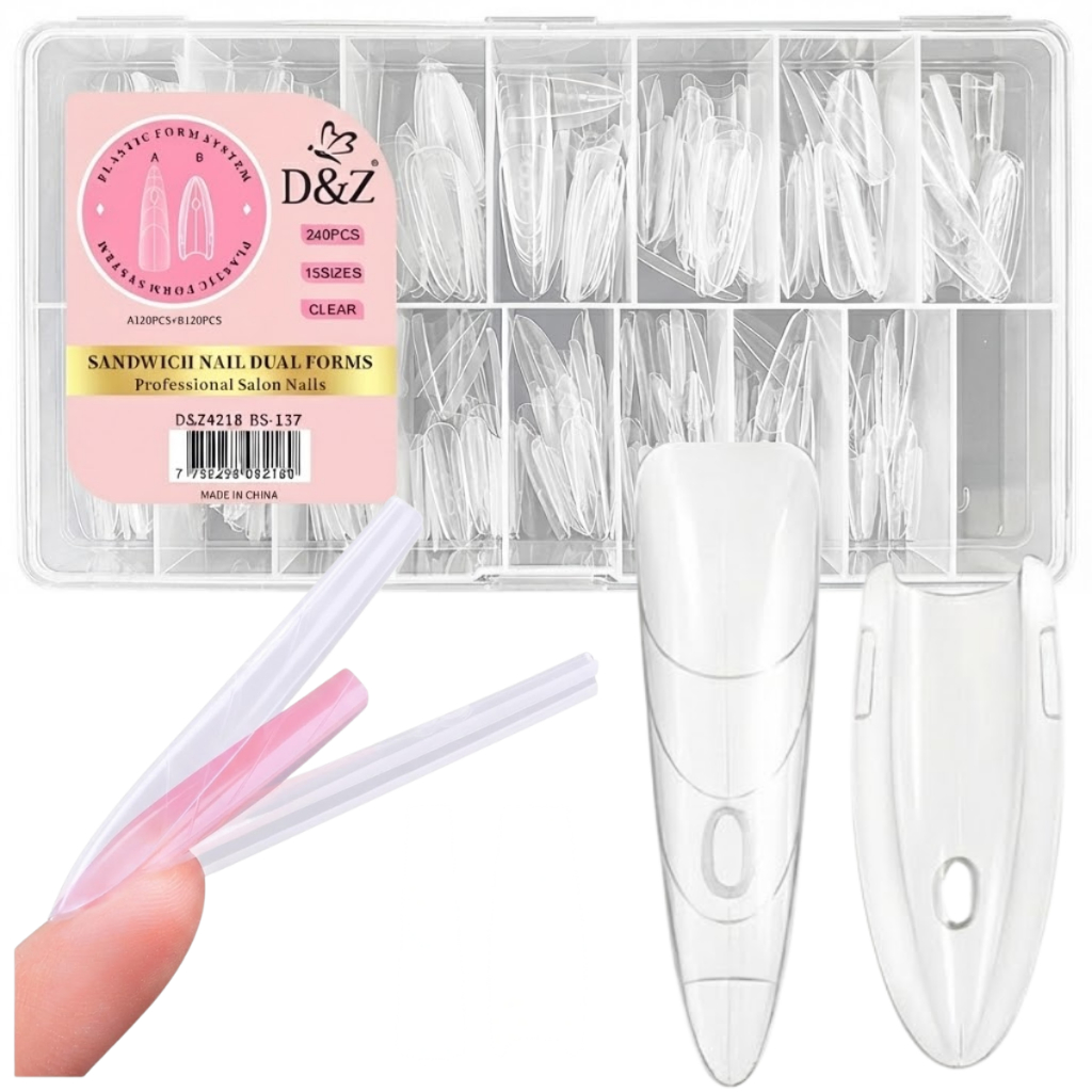 Molde F1 Sanduiche Almond Apice Baixo Alongamento Unha Gel Almond Transparent