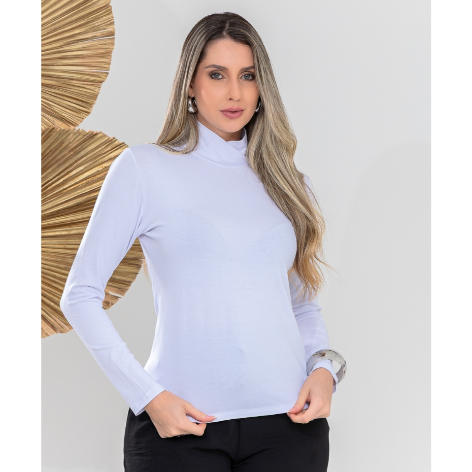 Blusa Feminina Cacharrel Gola Alta Sobreposta Elegante Manga Comprida Confortável Outono Inverno Ótima para o dia á dia em Oferta na Shopee