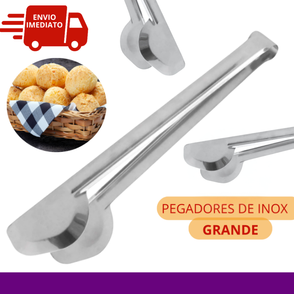 Conjunto Pegadores Universal 20/10 Massa Salada Macarrão Pão Grande 29cm Aço Inox Cozinha Kit
