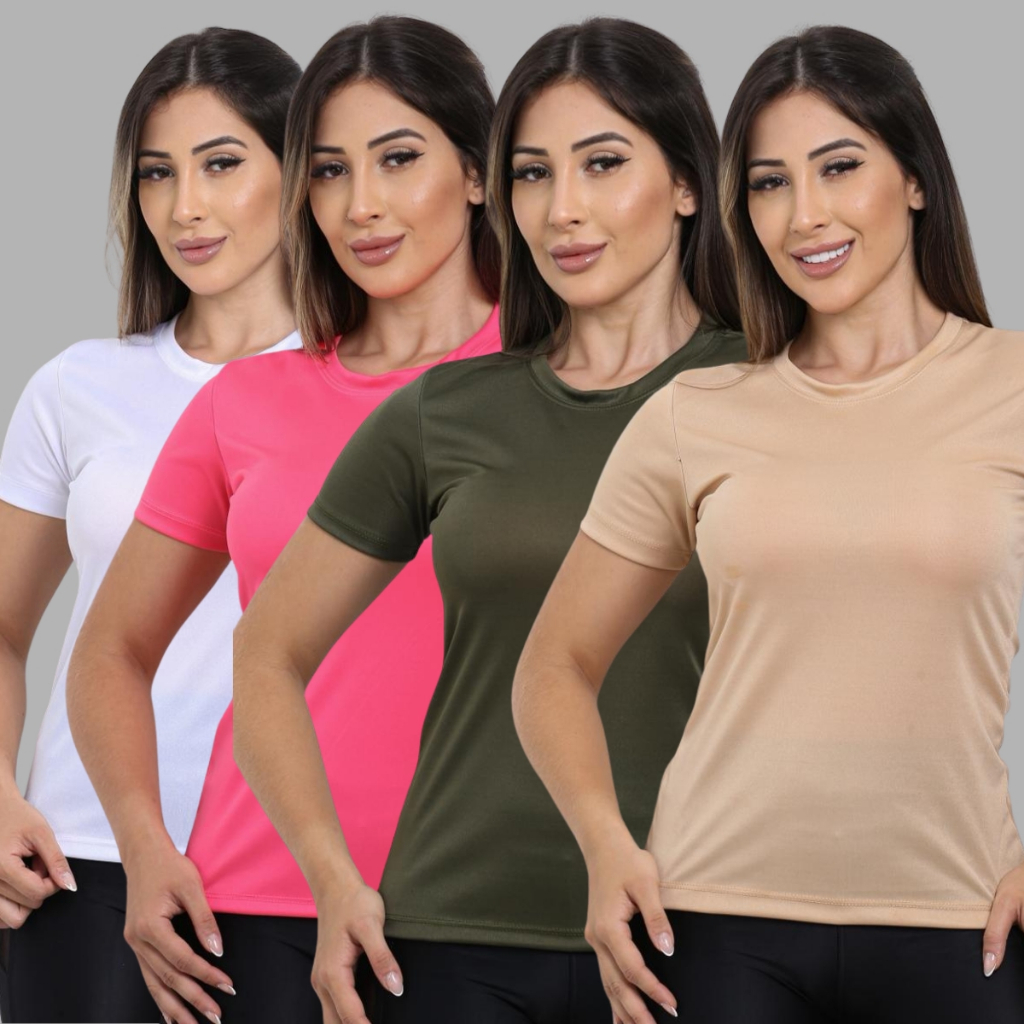 Kit 4 Camisetas Femininas Dry Fit Academia Corrida Treino Caminhada Poliéster Premium