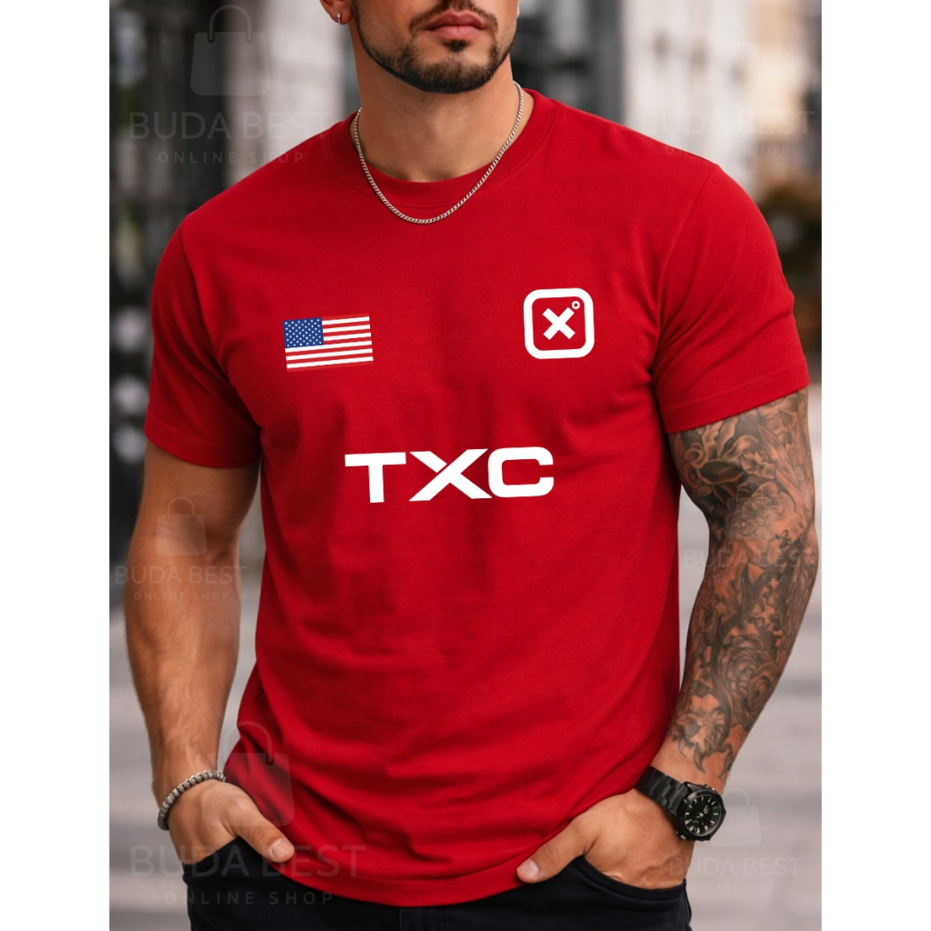 Camiseta Masculina TX0 Premium Vermelha Estilo Country Americana Algodão Top em Oferta na Shopee