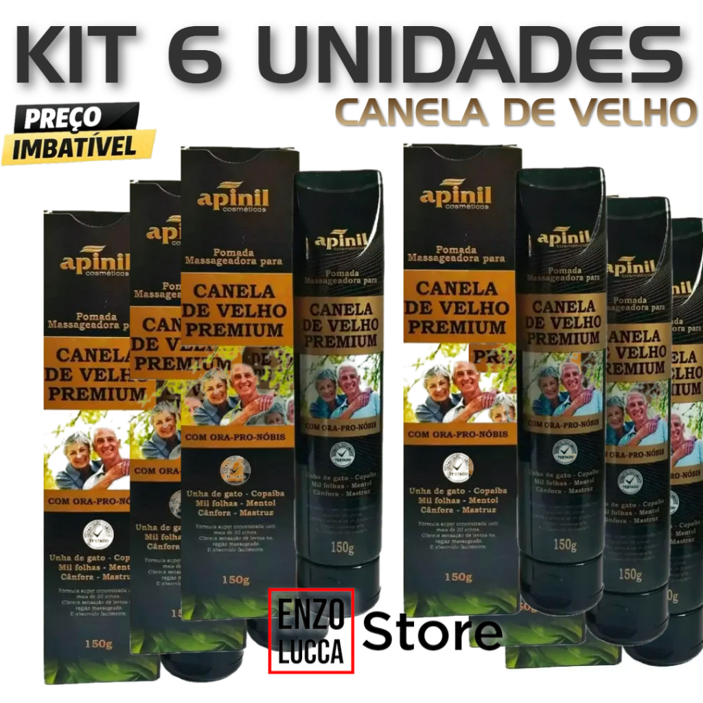 Kit  6 unid Pomadas Massageadoras Canela De Velho Premium 150g - APINIL em Oferta na Shopee