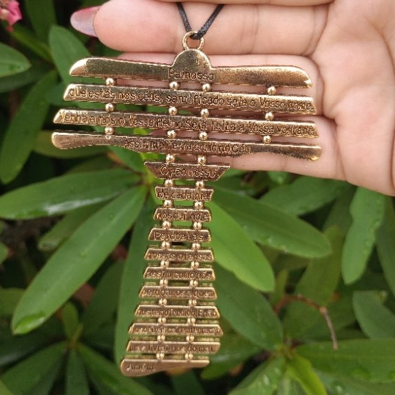Cordão de Cruz Oração Pai nosso Metal Dourado lindo
