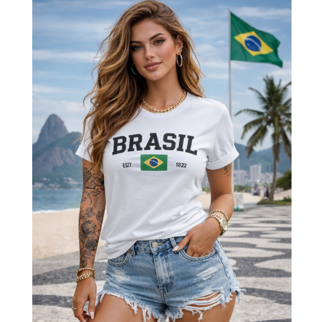 T-shirt Feminina Baby Look Copa do Mundo 2026 Brasil Blusa Camiseta 100% Algodão Branca Básica Linda