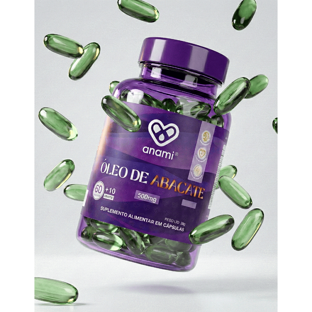 Óleo De Abacate - COM ÁCIDO LINOLEICO, ÔMEGA 6 e 9 - 500mg - 70 Cápsulas moles - Anami
