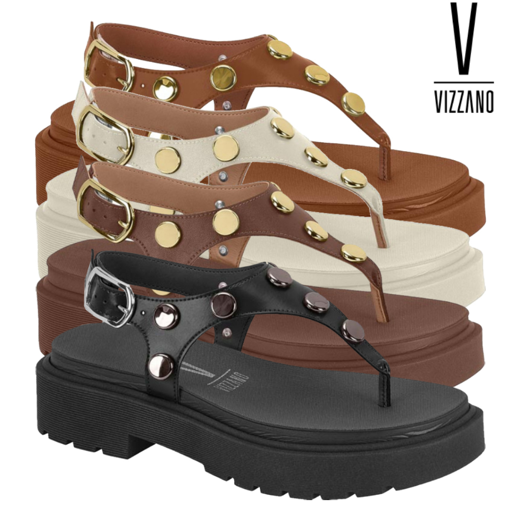 Sandália Feminina Vizzano Casual Flatform Tratorado Fivela Detalhes Pedraria Confortável Original