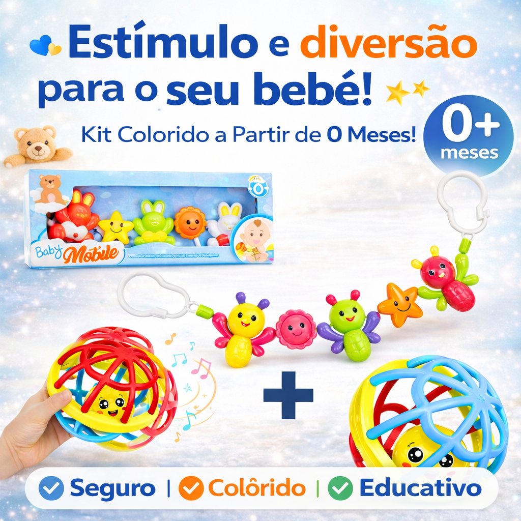 Móbile Para Berço E Carrinho Coloridos Kit Para Bebê com Bolinha Chocalho de Silicone em Oferta na Shopee