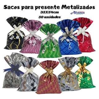 50 Sacos metalizados BOPP 35x54cm embalagem para presente em Oferta na Shopee