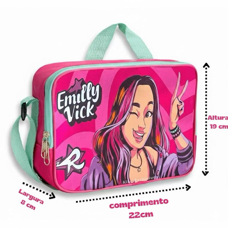 Lancheira Térmica Emilly Vick Os Rosa + Estojo Box | Estojo Grande Kit Escolar Infantil