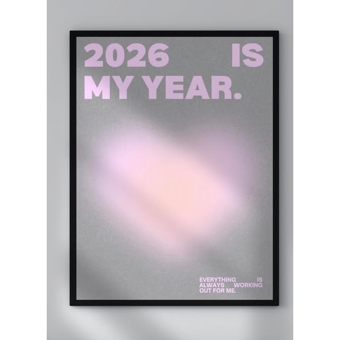 Quadros Decorativos 2026 Is My Year Gradiente Rosa e Cinza Motivacional Quarto (1 peça)