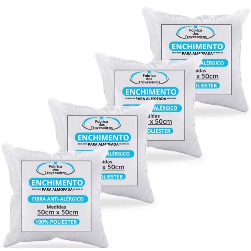 Kit C/4 Enchimento para Almofada 50x50 Refil Fibra Mista Macia Antialergica Decorativa Sofa envio imediato
