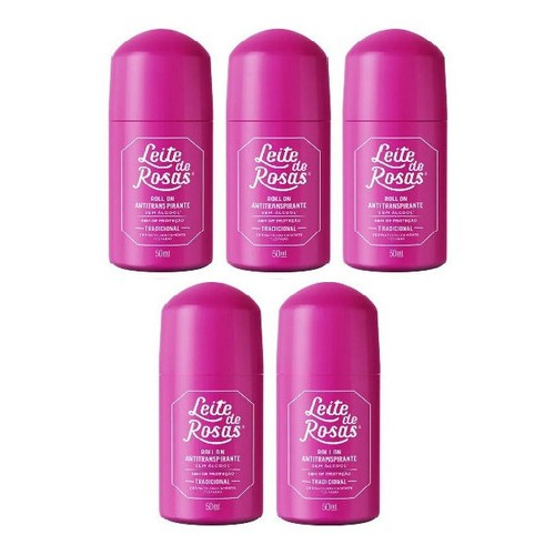 Kit c/ 5 Desodorante Roll-On Leite de Rosas 50ml Original Antisséptico Feminino Frete Grátis