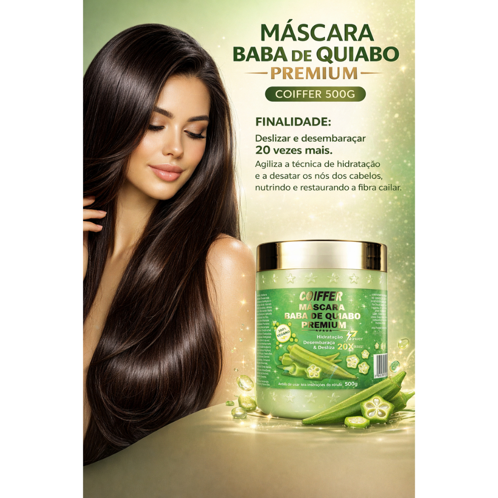 Máscara Baba de Quiabo Coiffer 500g Desembaraço Intenso, Nutrição e Brilho