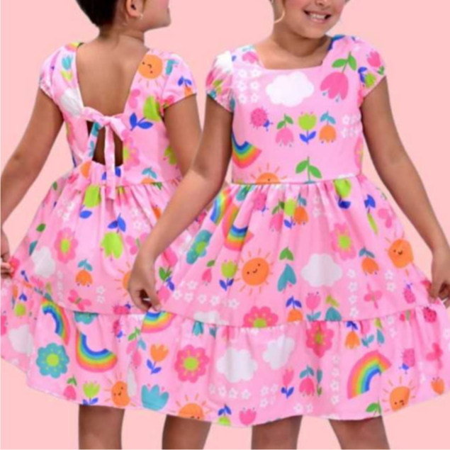 Vestido Infantil Menina Princesa Luxo Estampado Casual Confortável
