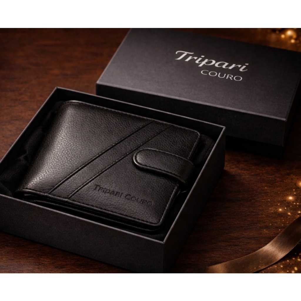 Carteira Couro Legítimo Completa Tripari Couro Porta Moedas Caixa De Presente Super Preço Lançamento