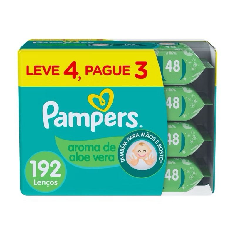 Toalhetes Umedecidos Pampers Aloe Vera 192 Unidades - Suaves, Sem Álcool, Aroma Refrescante