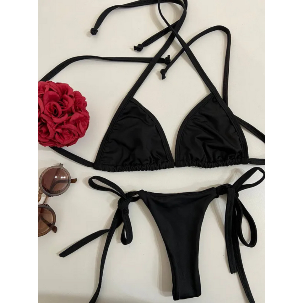 Biquíni Cortininha Fio Dental com amarração, Sem Bojo em Oferta na Shopee