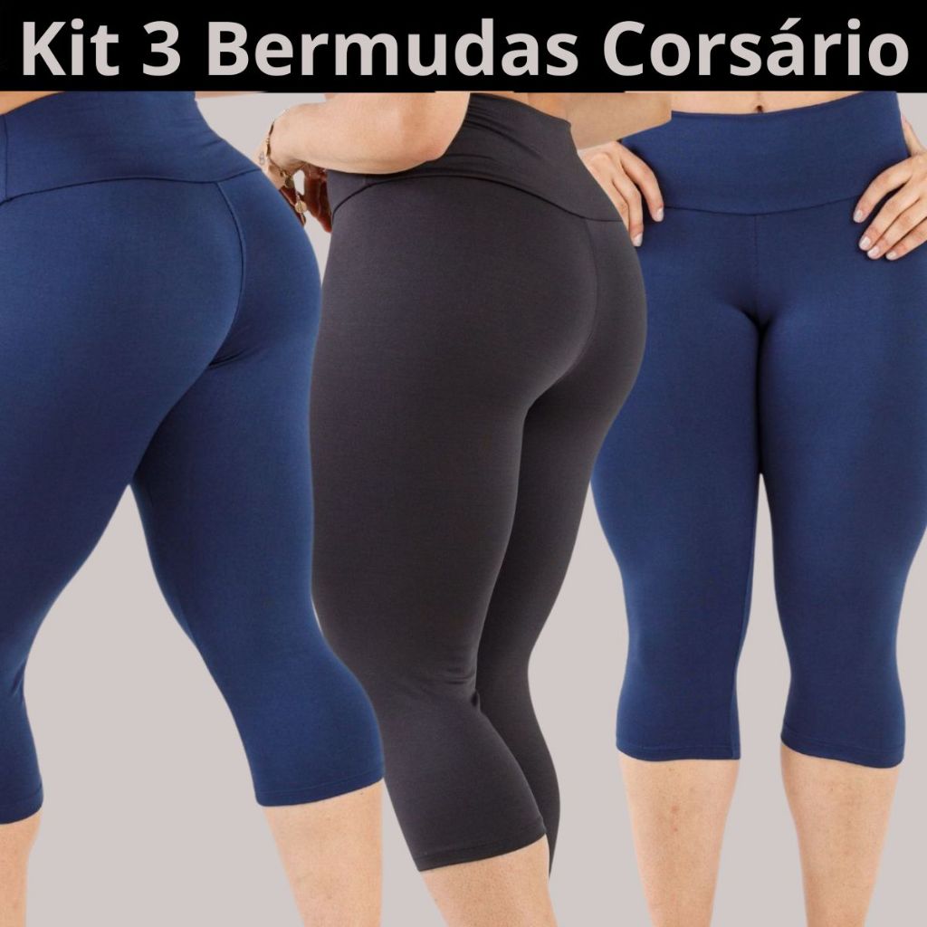KIT 3 BERMUDAS CORSÁRIO BÁSICA LEGGING 90222-K3-C5 em Oferta na Shopee