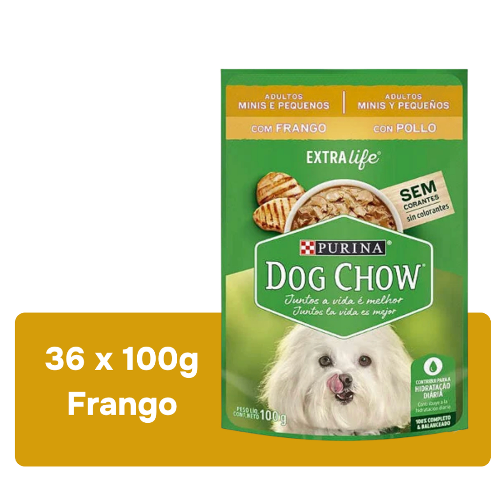 Ração Úmida Dog Chow Cães Adultos Raças Pequenas sabor Frango - 36 unidades de 100g em Oferta na Shopee