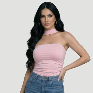 Cropped top Feminino Tomara que Caia com gola tendência verão