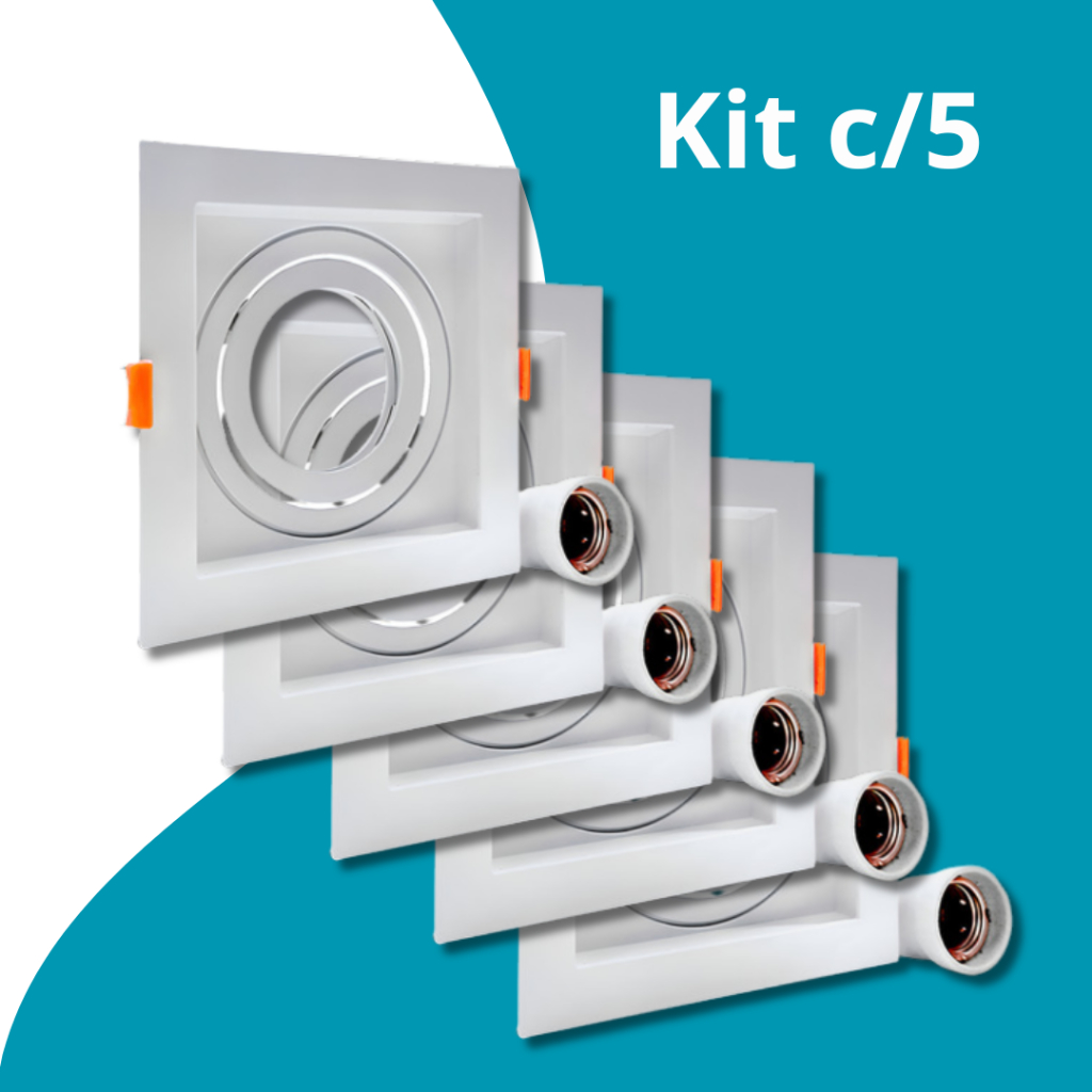 Kit c/5 Spot Branco Recuado Quadrado para Lâmpada PAR20 com Soquete E27