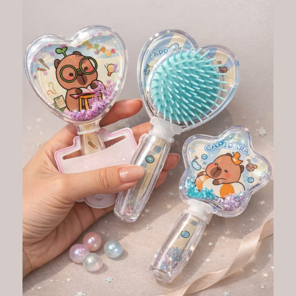 Kit com 2/3/4  Escovas Decorativas Capivarava com lantejoula colorida infantil COR VARIADA em Oferta na Shopee