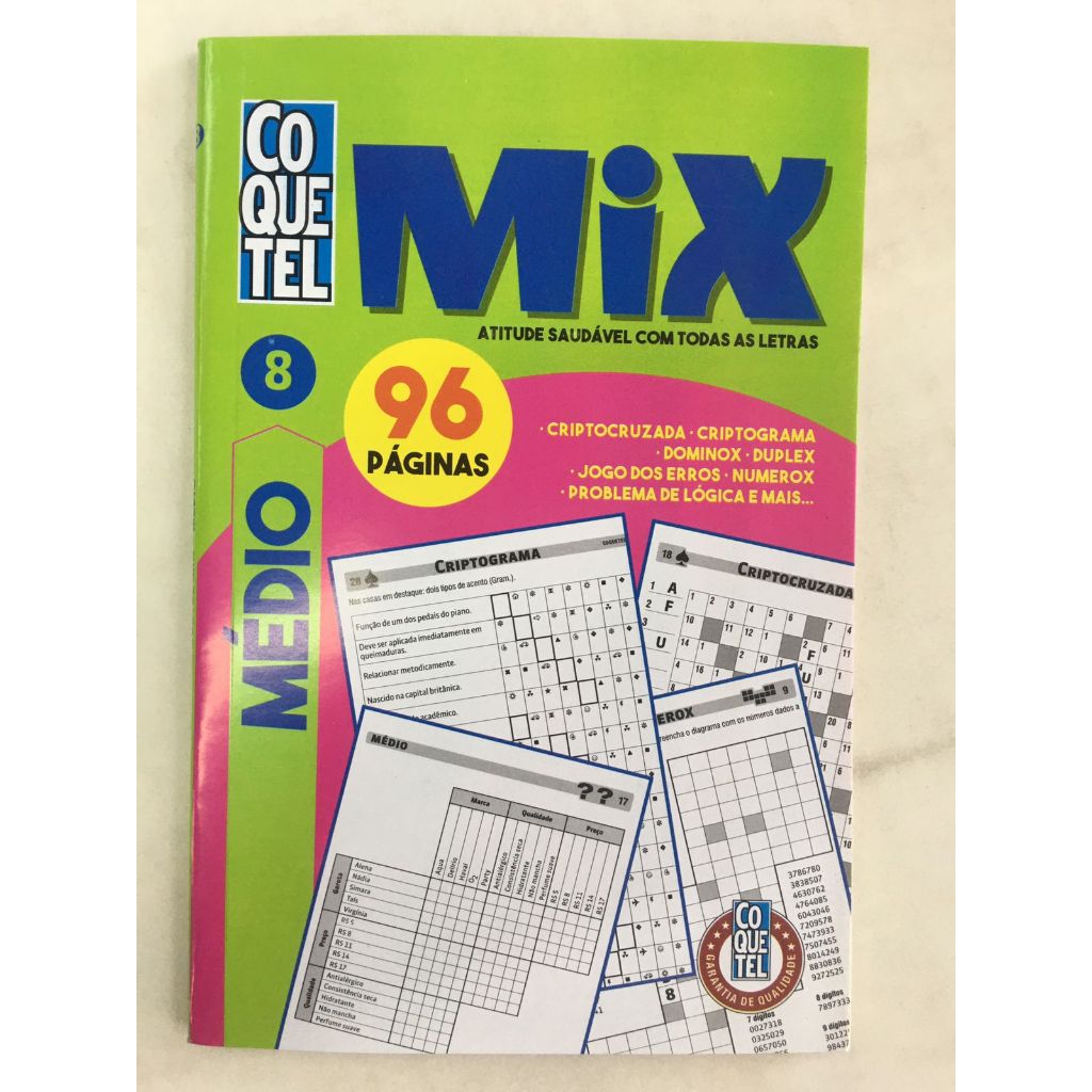 Passatempo Coquetel Mix Cruzadas Cripto Duplex Nível Médio