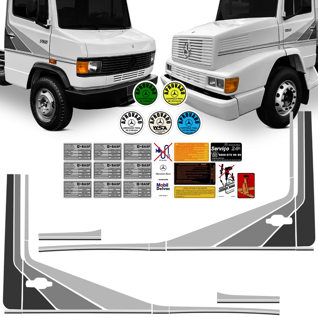 Kit Faixa Caminhao Adesivo Porta Lateral Mb 709 912 1618 1992 1993 1994 1995 Cinza 92 93 94 95