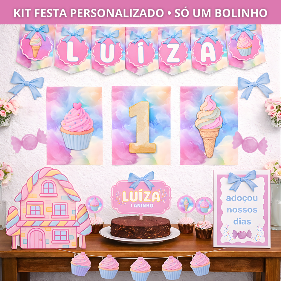 Kit Festa Personalizado Só Um Bolinho | Decoração Infantil | Mesversário, Aniversário Chá de Bebê I Kit Festa Menina