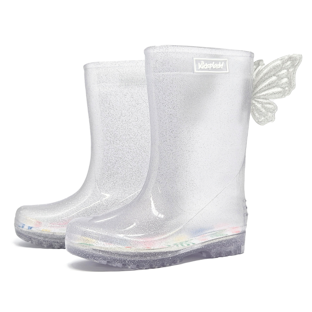 Bota Galocha Slim KidSplash! Glitter Prata Borboleta Transparente