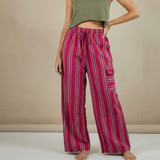 Calça Peruana Pantalona Listrada Unissex Algodão Natural Ajustável P ao GG