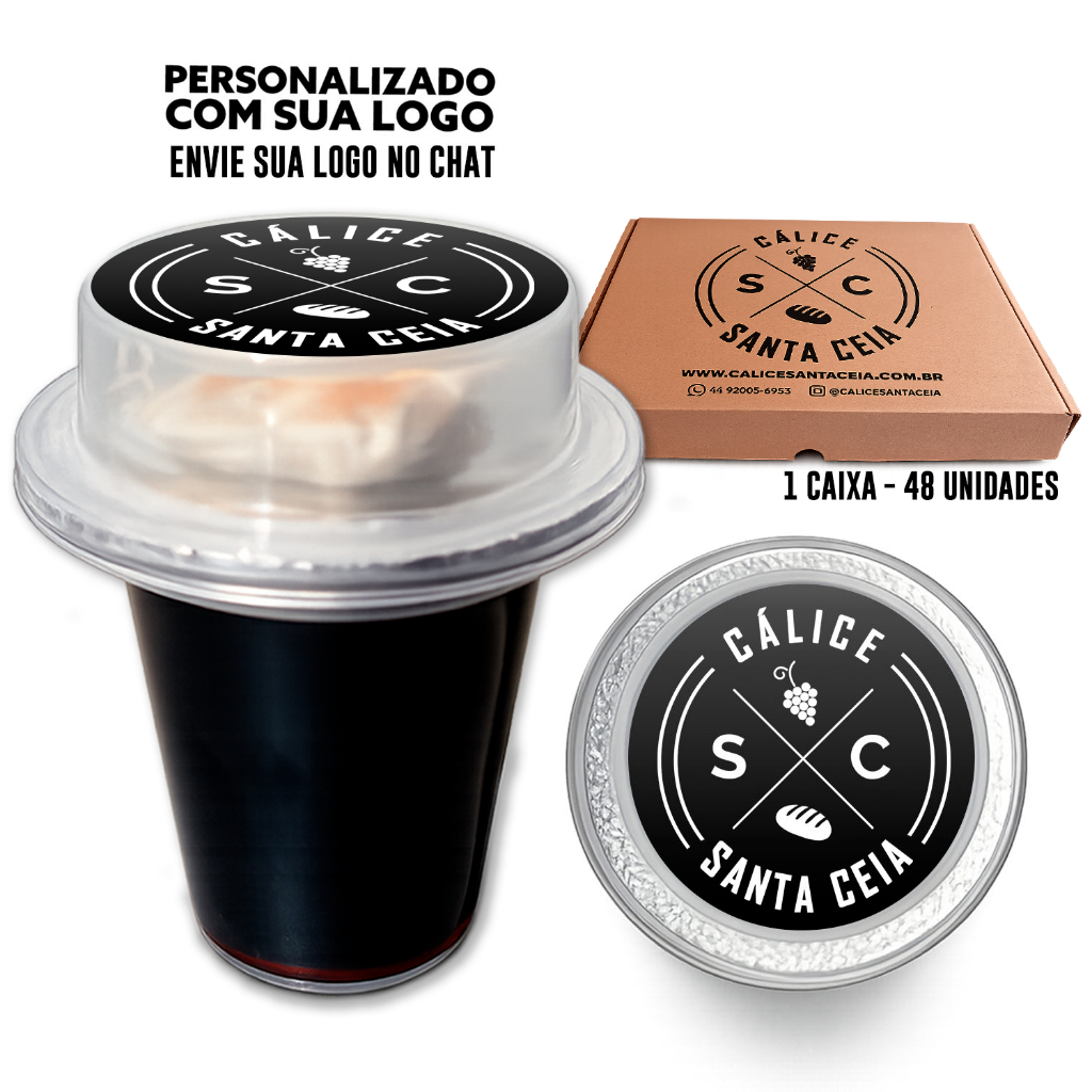 Kit Cálice de Santa Ceia PERSONALIZADO Pronto com Suco de Uva integral e Pão Ázimo 48 Unidades em Oferta na Shopee