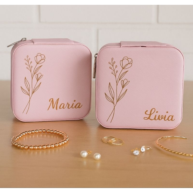 Porta Joias Personalizado com Nome Feminino Luxo | Organizador de Joias Compacto Viagem | Presente Criativo
