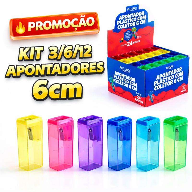 3/6/12 APONTADOR COM DEPÓSITO ESCOLAR 6CM FUTURO – Retangular, Lâmina em Aço, Material Escolar Escritório em Oferta na Shopee