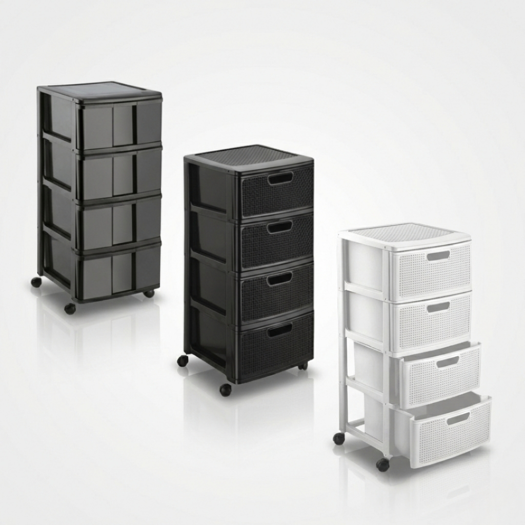 Gaveteiro Porta Tudo com Rodas Grande e 4 Gavetas Rattan Monte Líbano em Oferta na Shopee