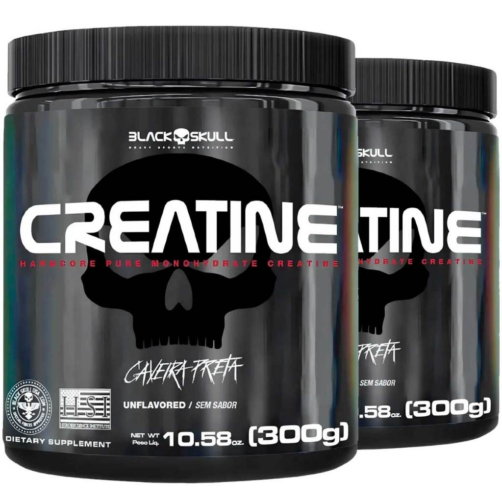 2x Creatina Monohidratada 100% Pura Pote 300g Black Skull