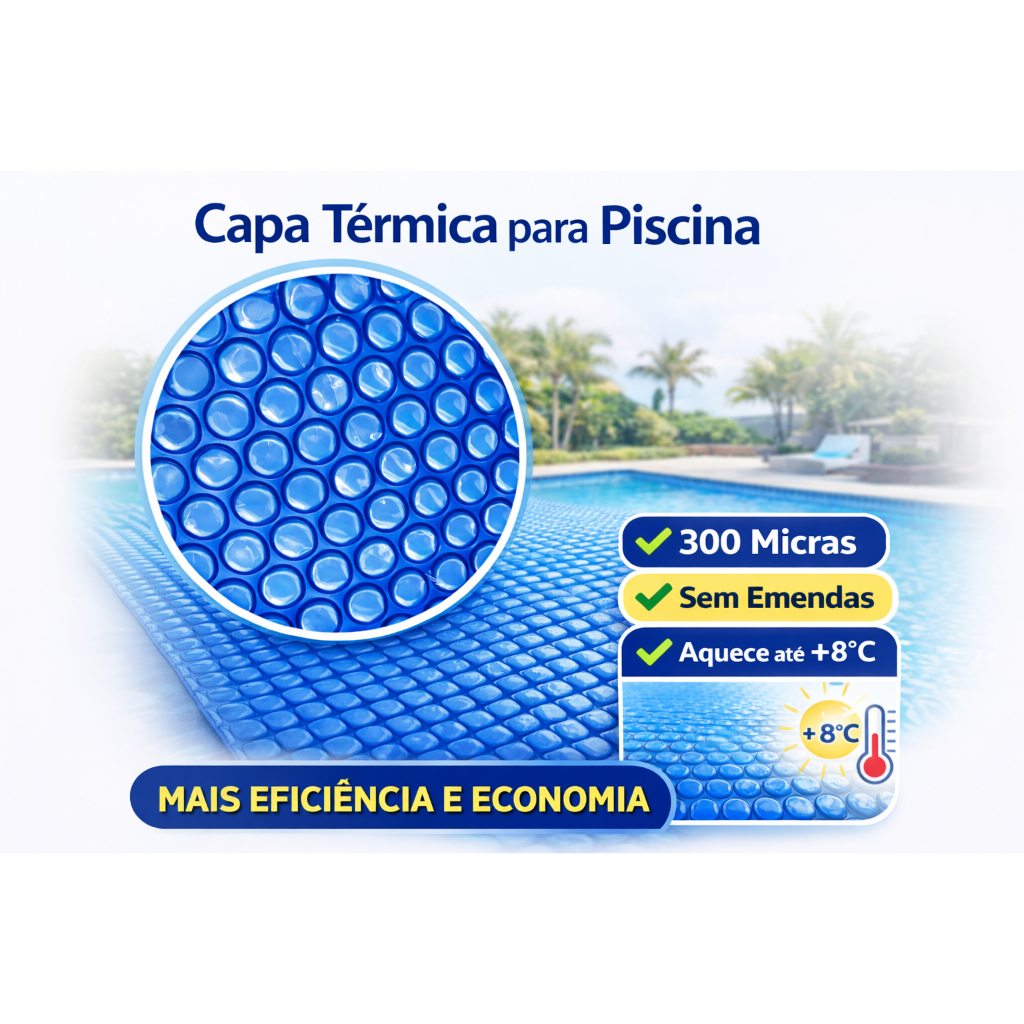 Capa Térmica Piscina 300 Micras – Sem Emenda | Aquece +8°C | Reduz Sujeira