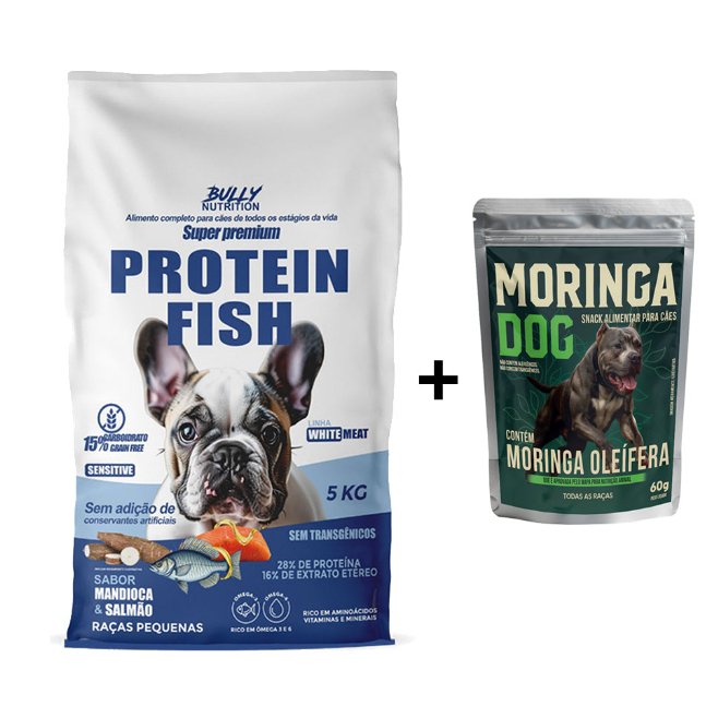 Ração Fish Protein para Raças Pequenas Bully Nutrition 5kg + Ganhe Moringa Dog 60g